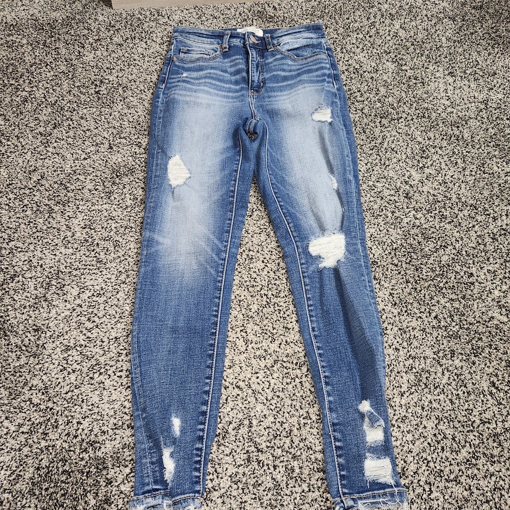 Bke Parker Universal Fit Hi Rise Ankle Skinny Jeans Destruction Stretch Sz 25